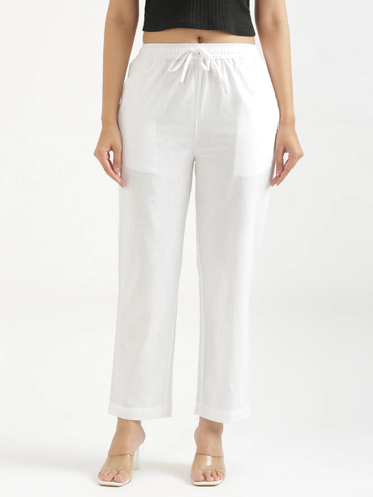 Women White Airy Linen Relaxed Straight Pant