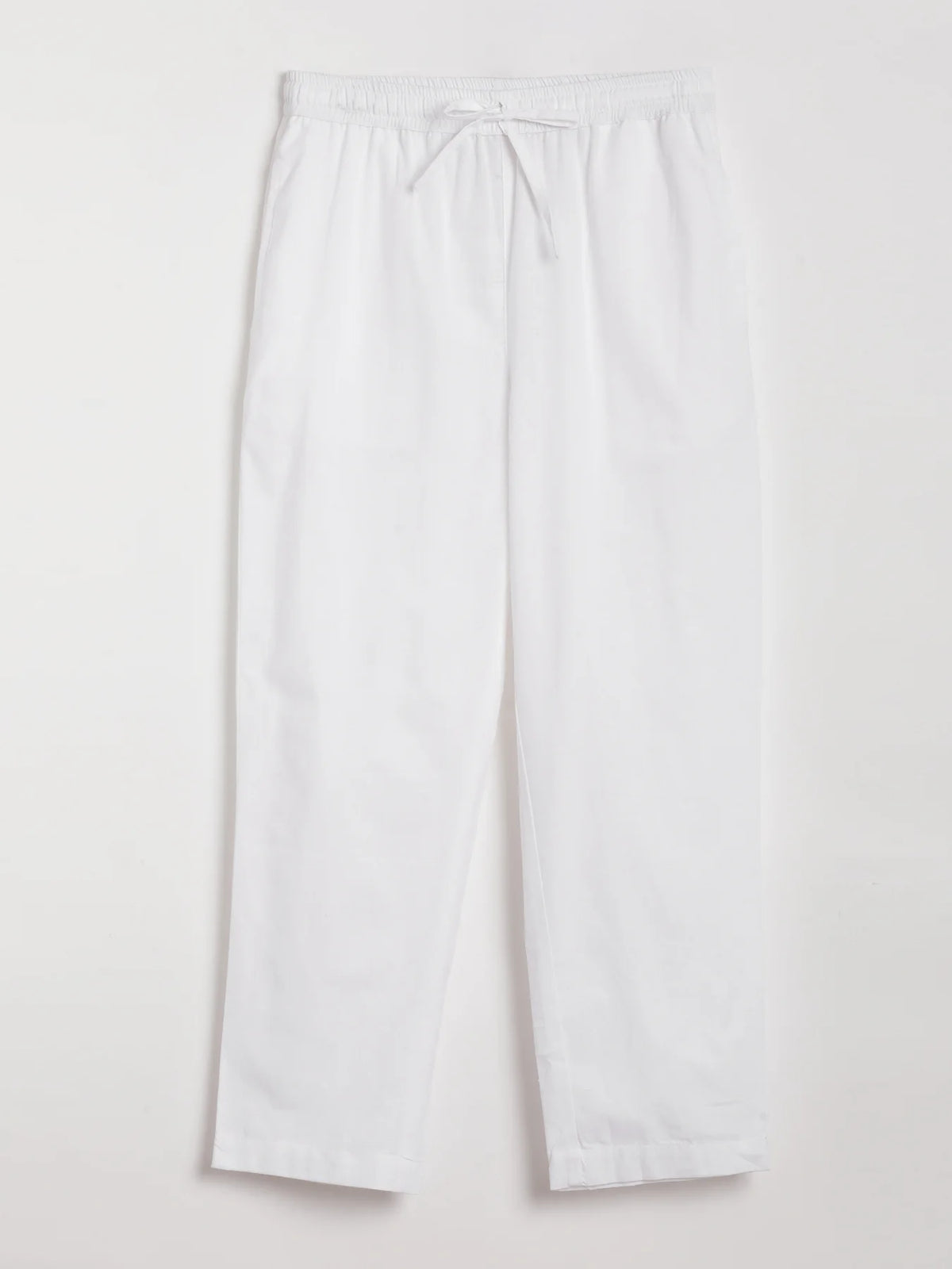 Women White Airy Linen Relaxed Straight Pant