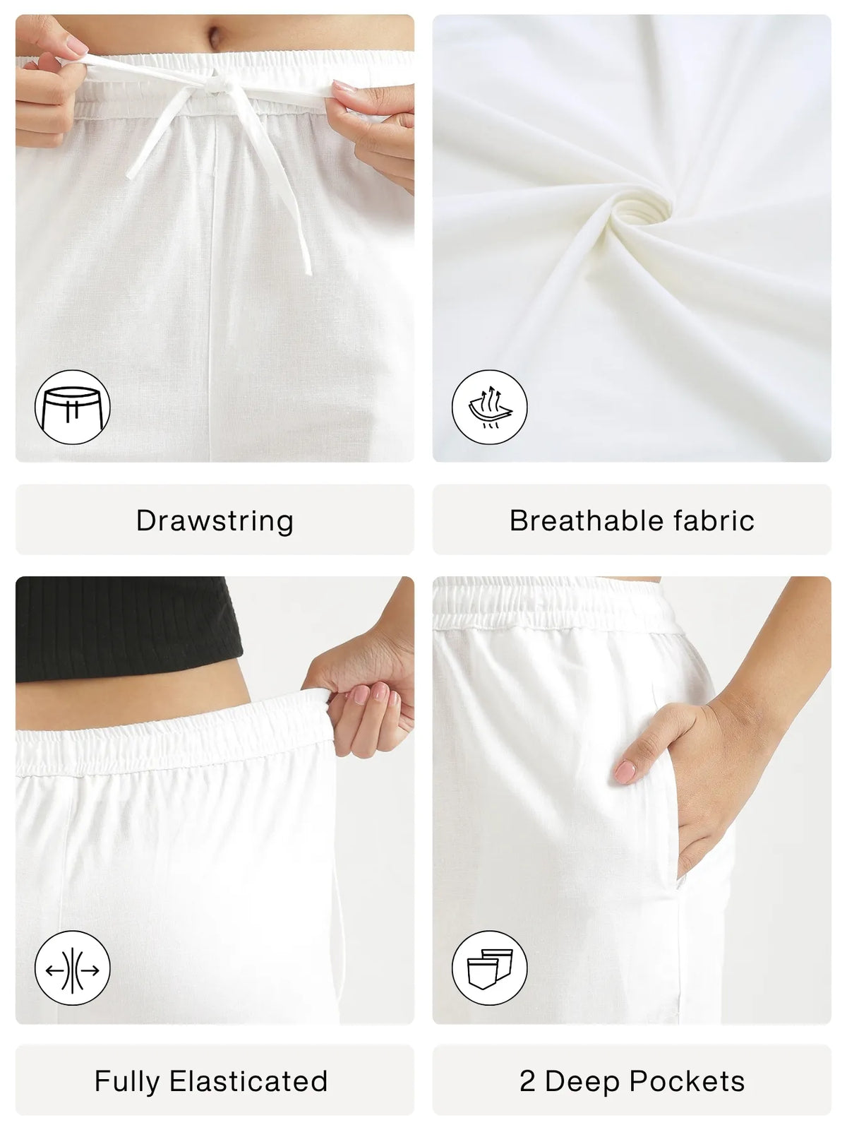 Women White Airy Linen Relaxed Straight Pant
