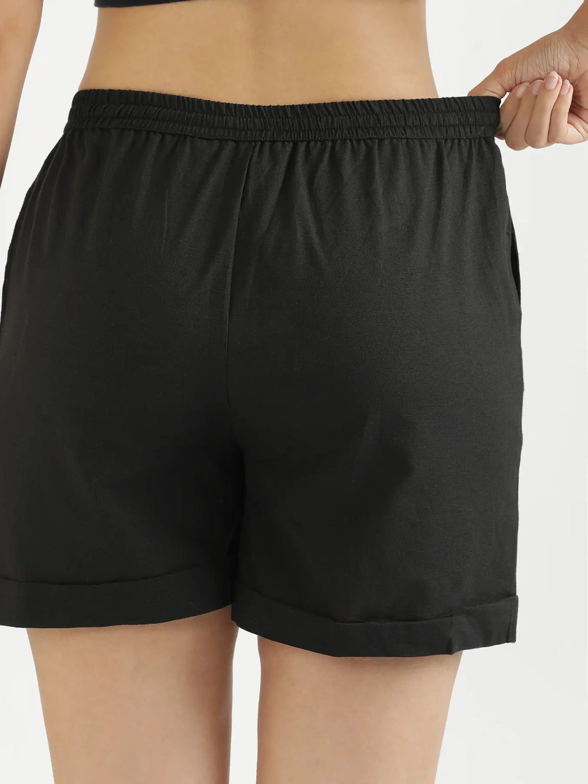 Women Black Airy Linen Shorts