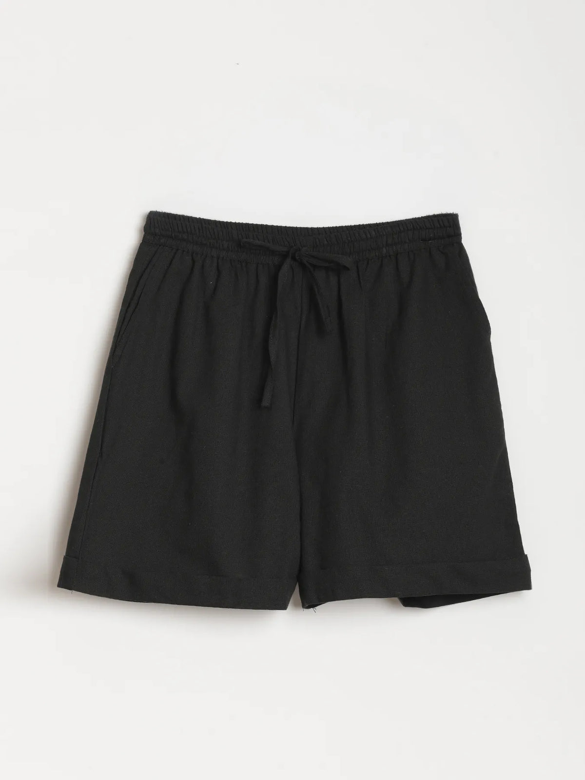 Women Black Airy Linen Shorts