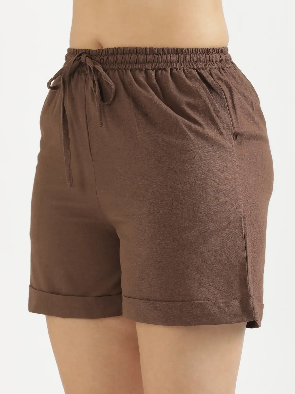 Women Dark Brown Airy Linen Shorts