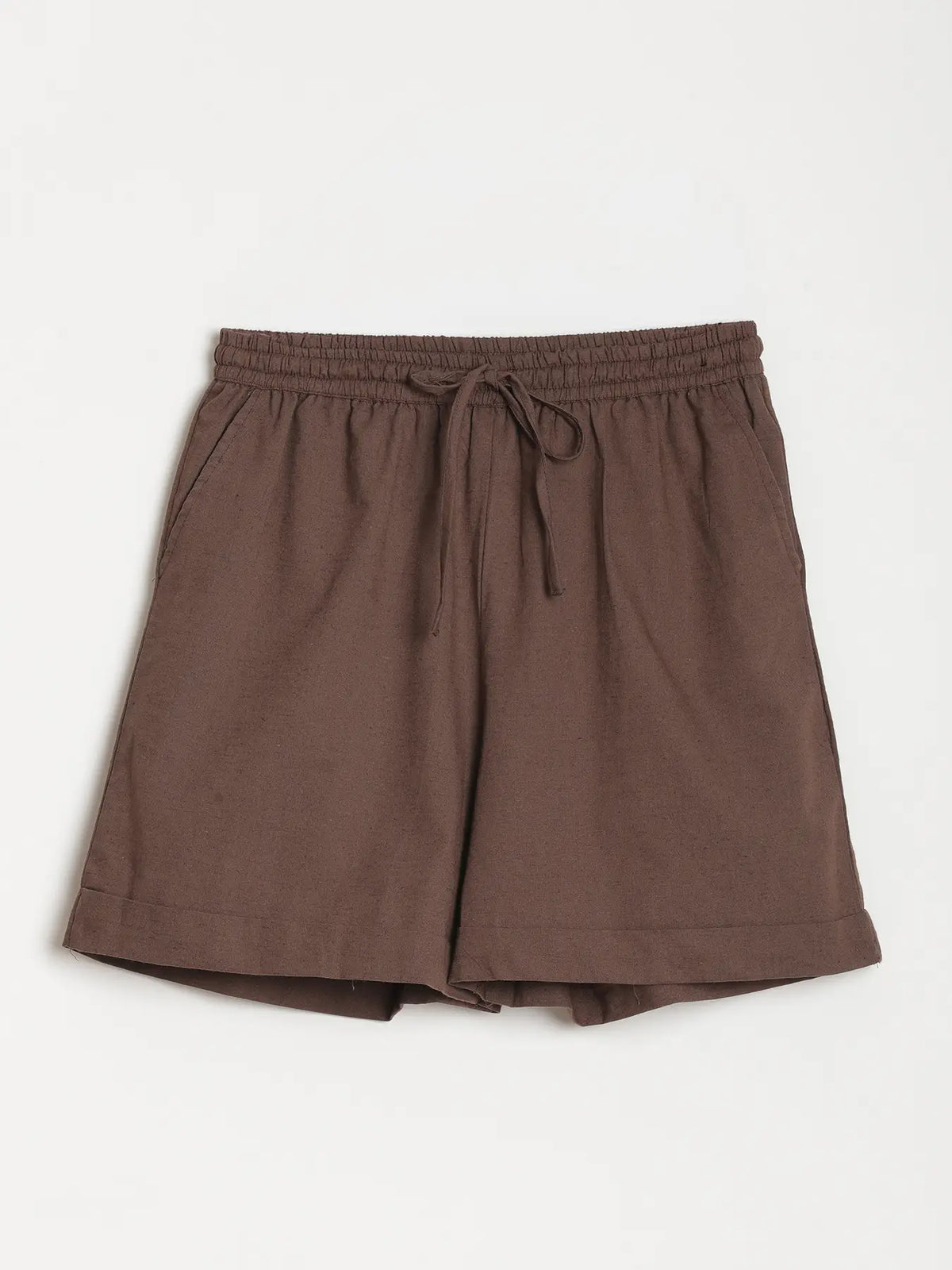 Women Dark Brown Airy Linen Shorts