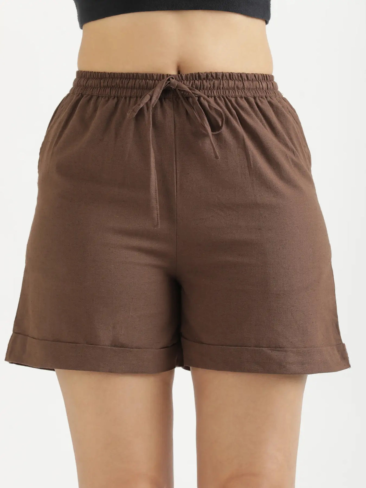 Women Dark Brown Airy Linen Shorts