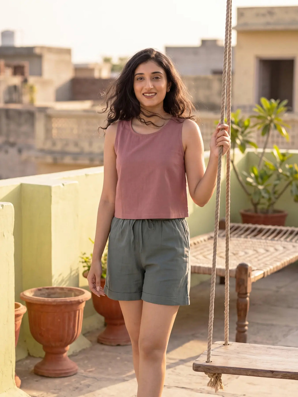 Women German Grey  Airy Linen Shorts