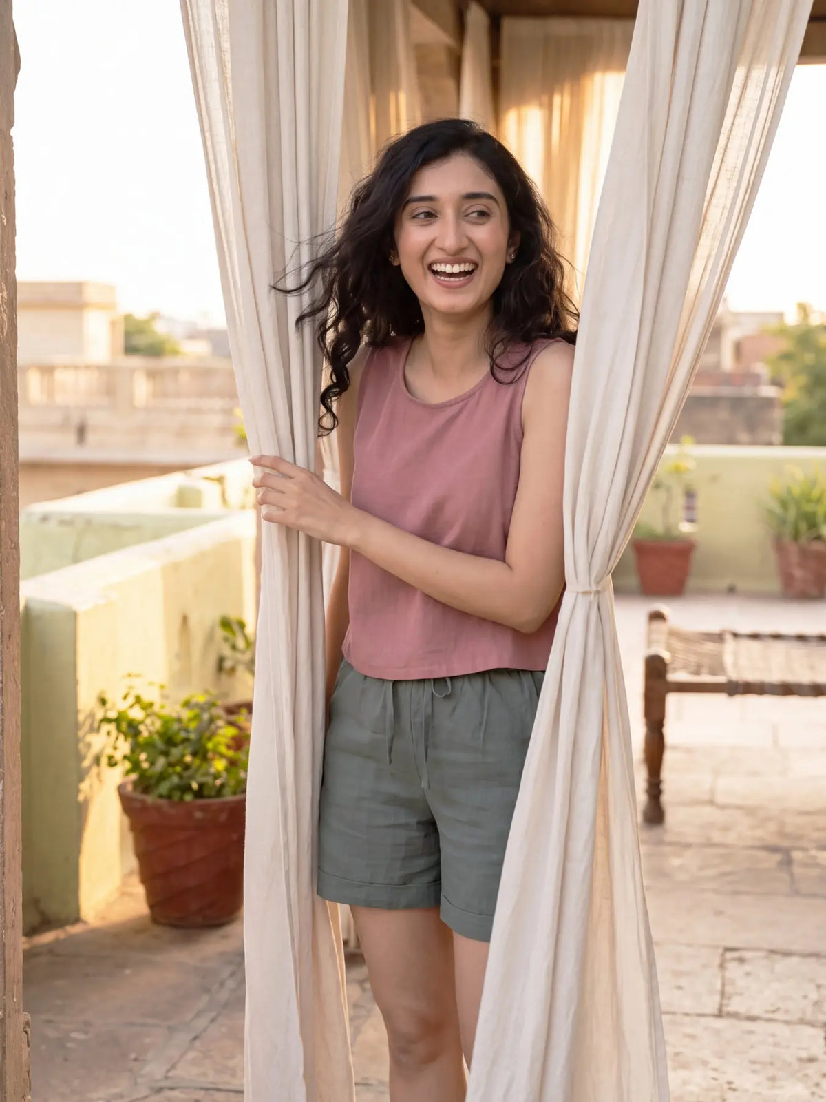Women German Grey  Airy Linen Shorts