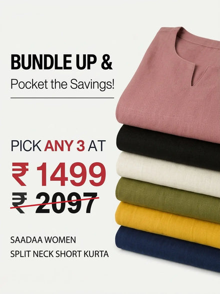 Pick Any 3 banner - Pick Any 3 Women Airy Linen Split Neck Short Kurta