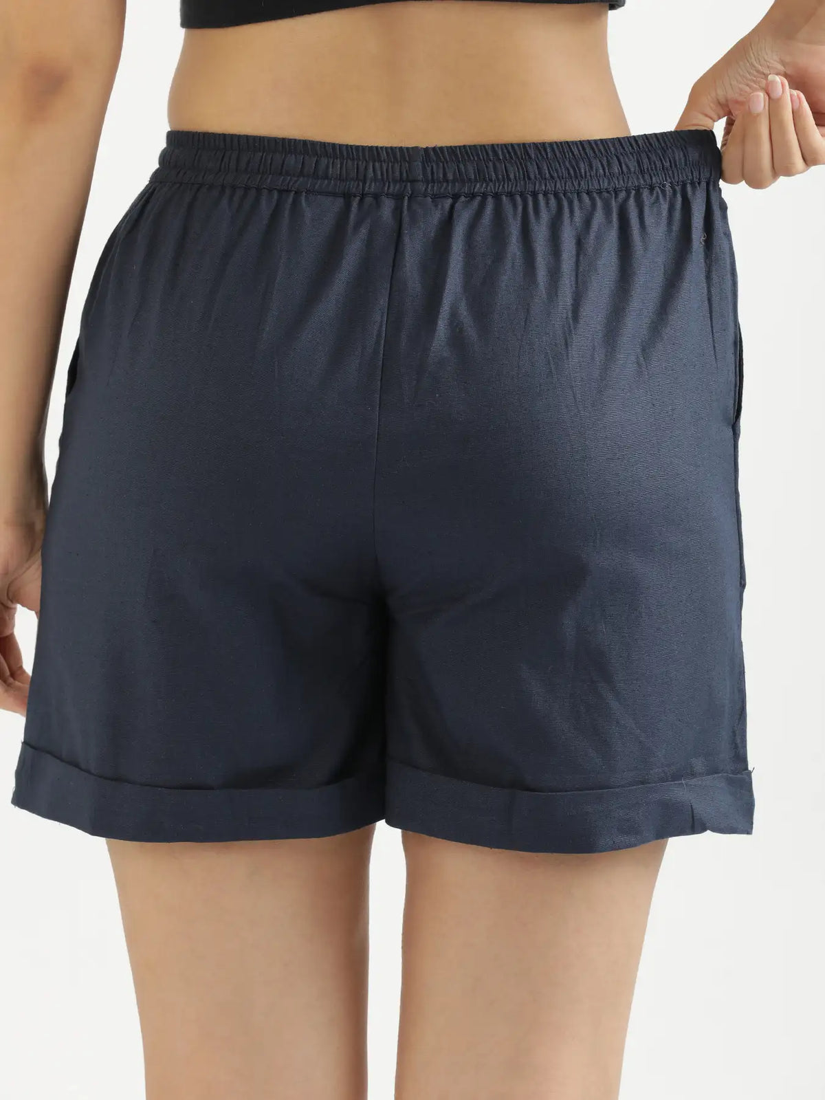 Women Navy Blue Airy Linen Shorts