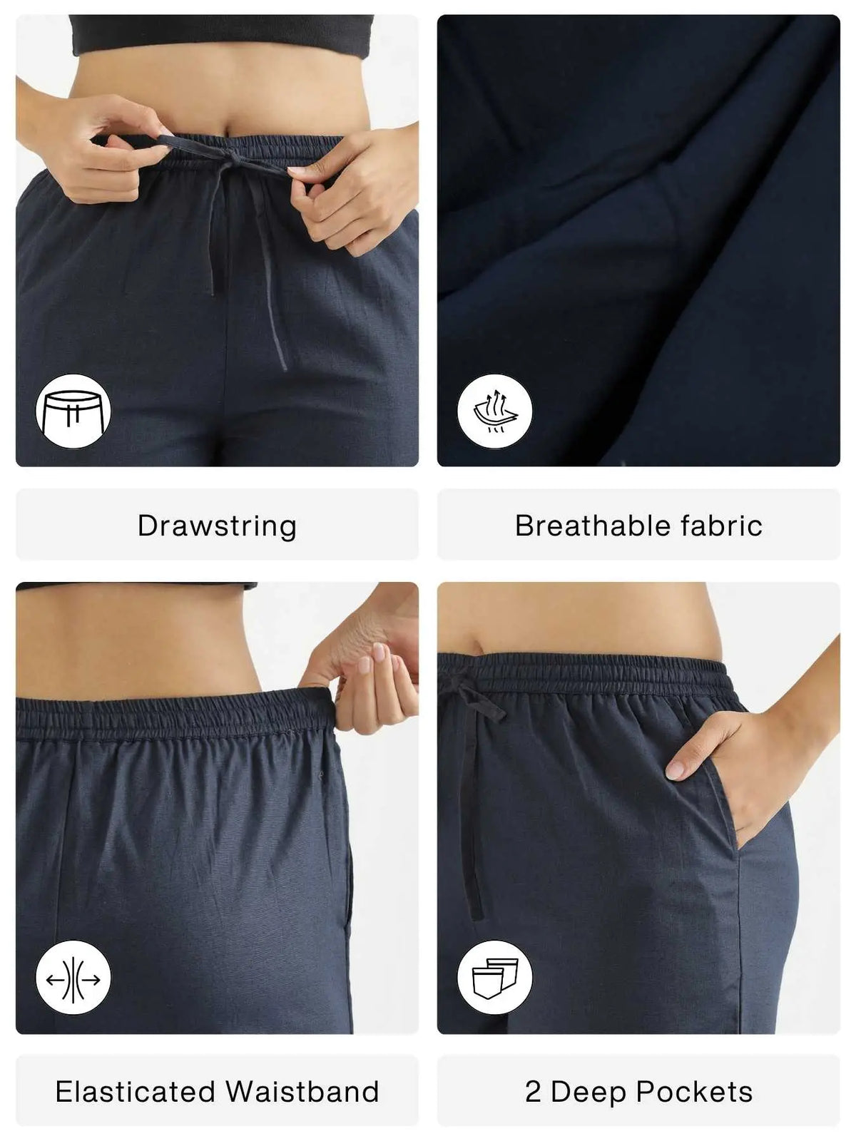 Women Navy Blue Airy Linen Shorts