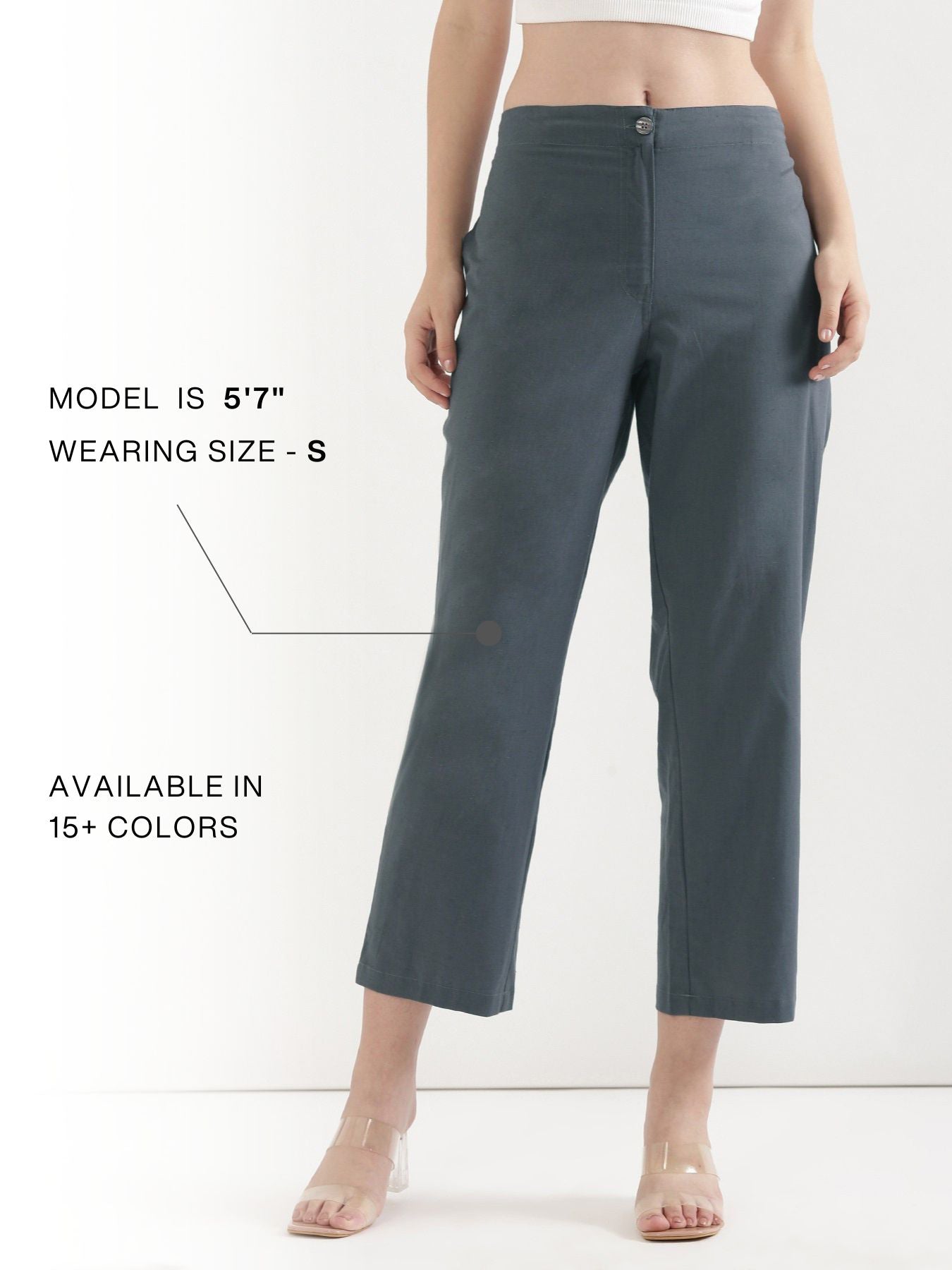 Women German Grey Airy Linen Straight Pants