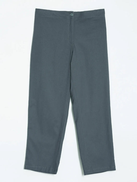 Women German Grey Airy Linen Straight Pants