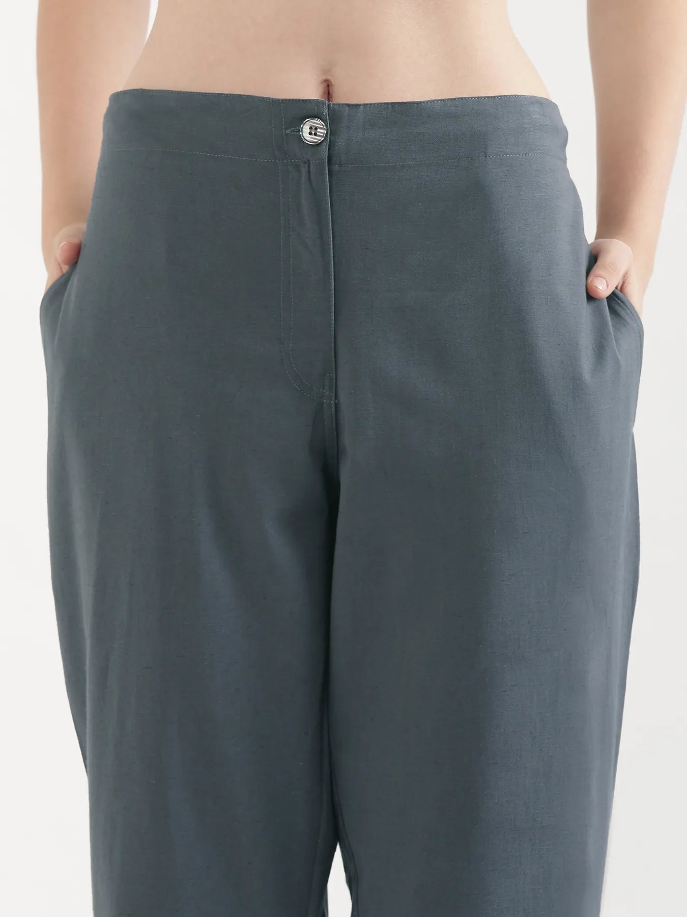 Women German Grey Airy Linen Straight Pants
