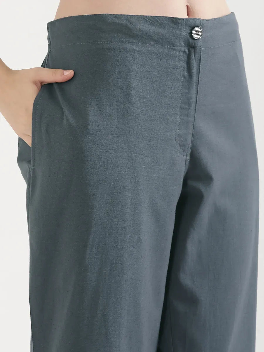 Women German Grey Airy Linen Straight Pants