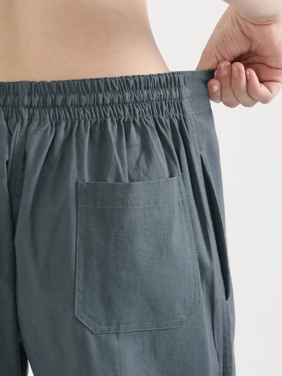 Women German Grey Airy Linen Straight Pants