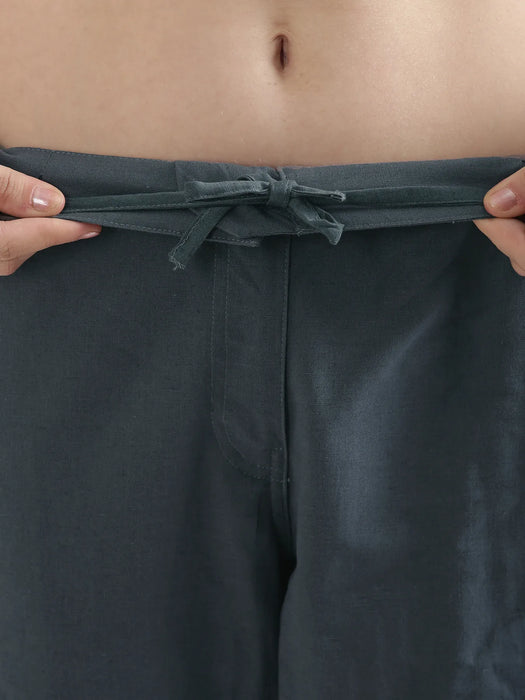 Women German Grey Airy Linen Straight Pants