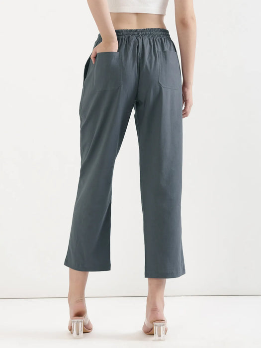 Women German Grey Airy Linen Straight Pants
