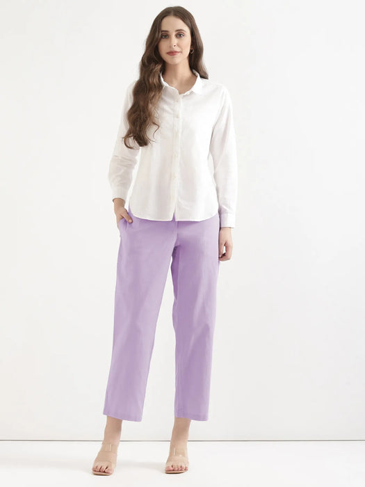 Women Lilac Airy Linen Straight Pants