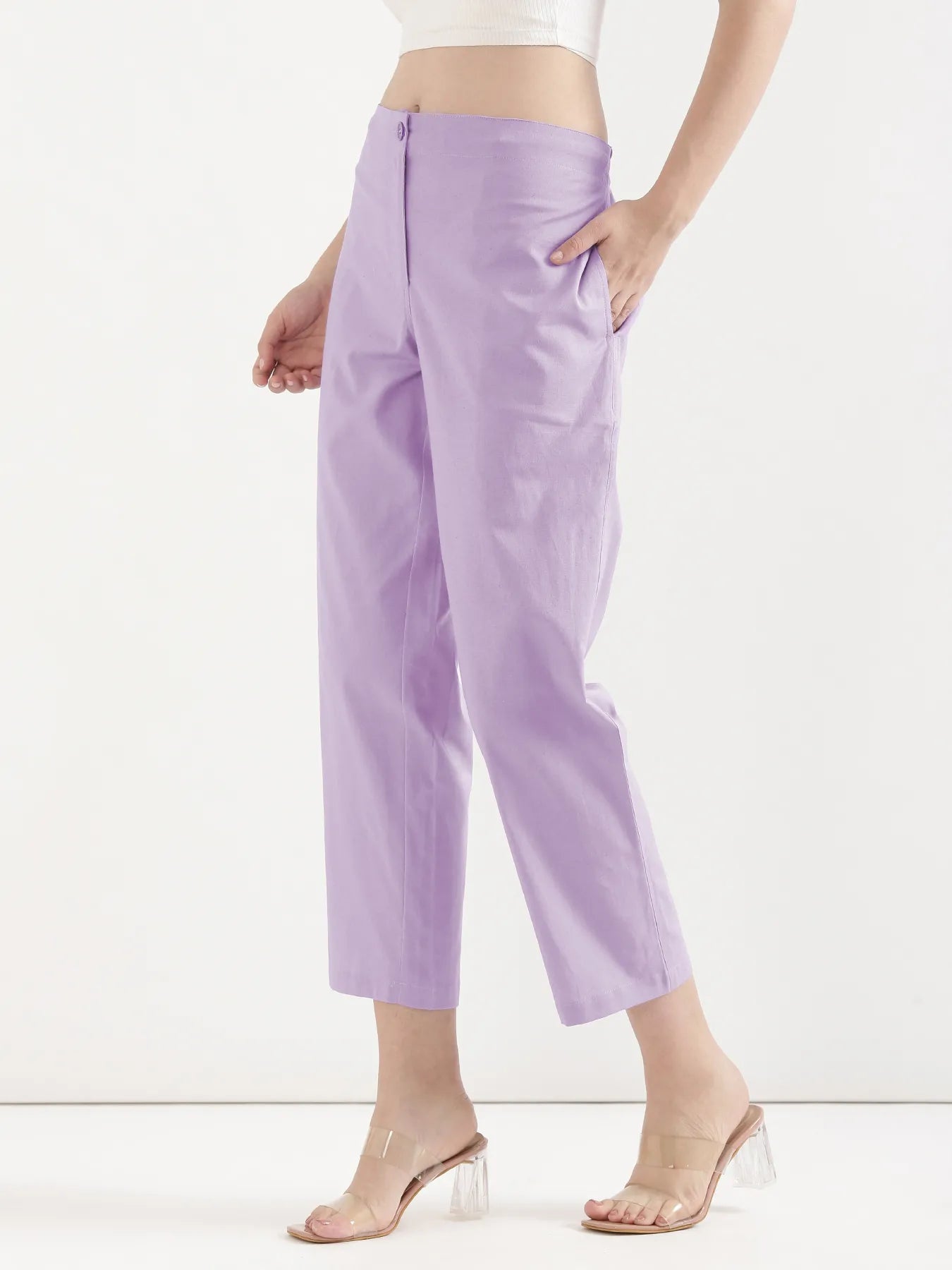 Women Lilac Airy Linen Straight Pants