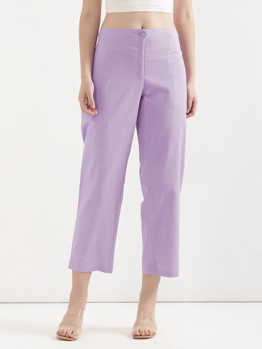 Women Lilac Airy Linen Straight Pants