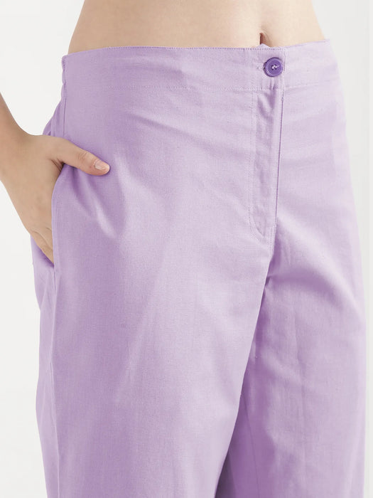 Women Lilac Airy Linen Straight Pants