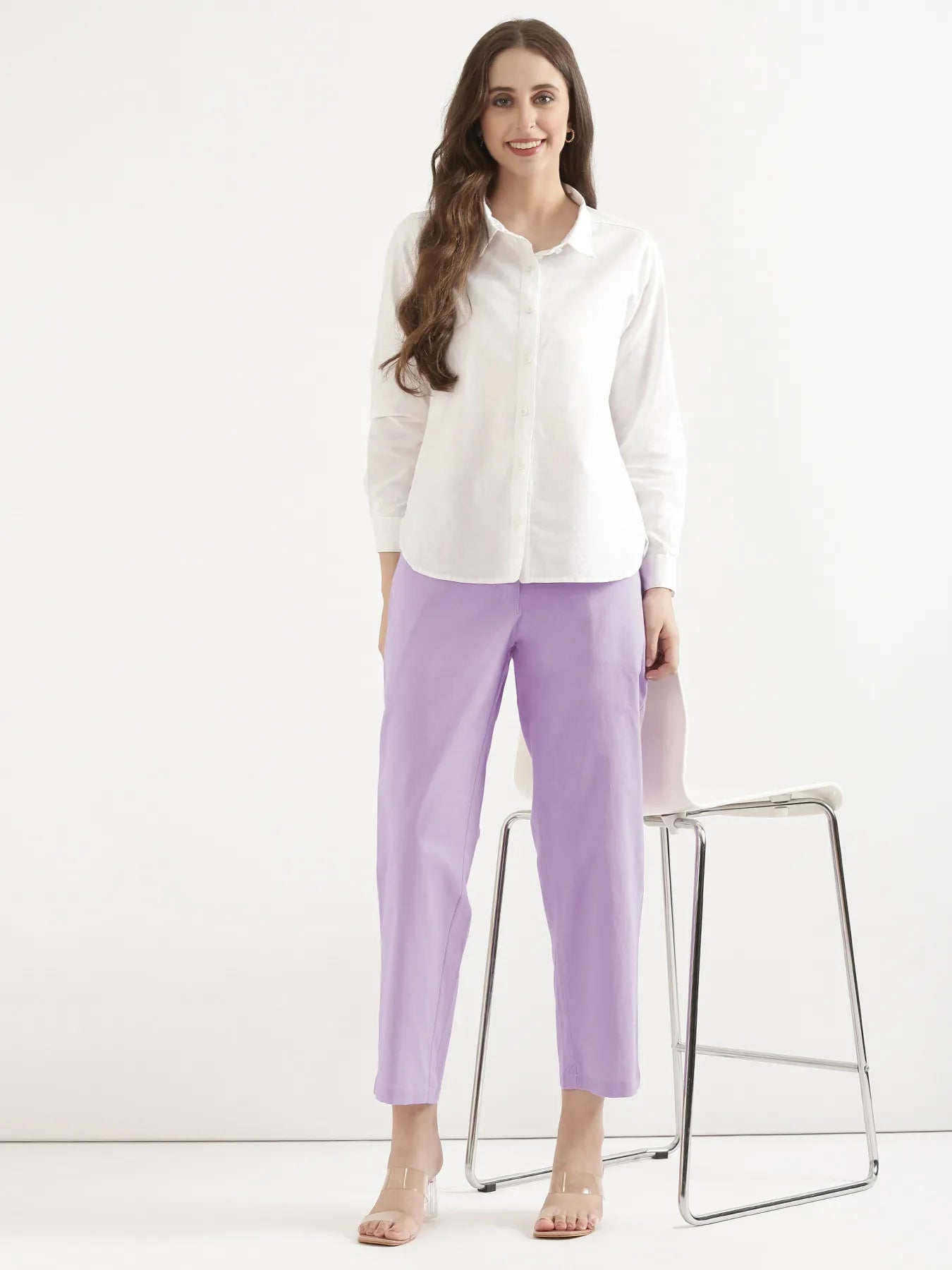 Women Lilac Airy Linen Straight Pants