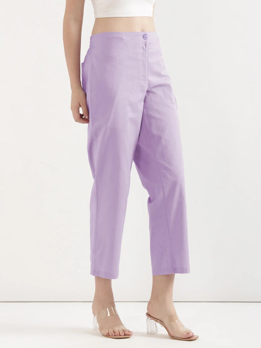 Women Lilac Airy Linen Straight Pants