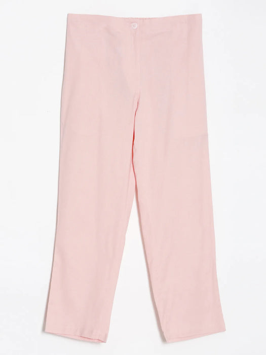 Women Salmon Pink Airy Linen Straight Pants