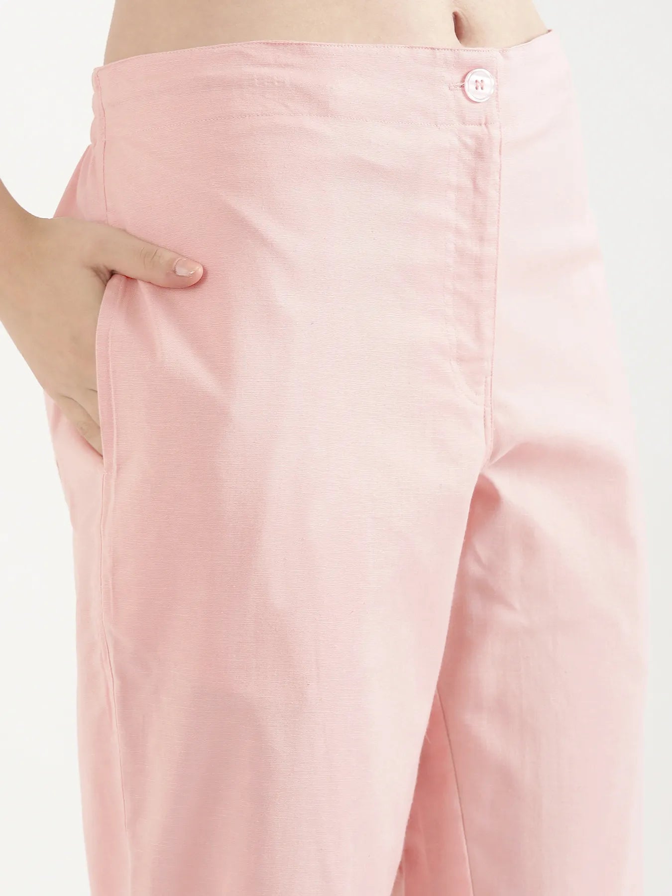 Women Salmon Pink Airy Linen Straight Pants
