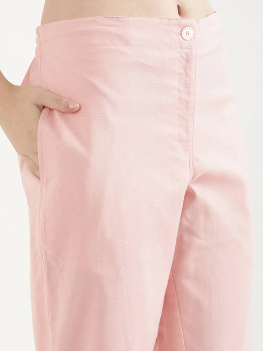 Women Salmon Pink Airy Linen Straight Pants