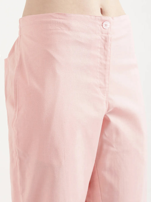 Women Salmon Pink Airy Linen Straight Pants