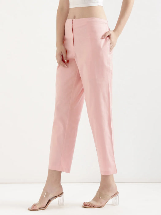 Women Salmon Pink Airy Linen Straight Pants
