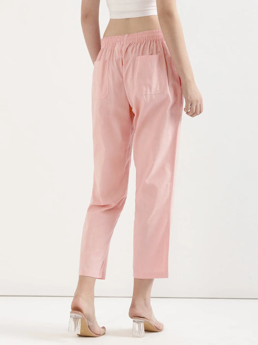 Women Salmon Pink Airy Linen Straight Pants