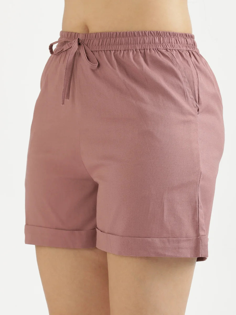 Women Rose Taupe Airy Linen Shorts