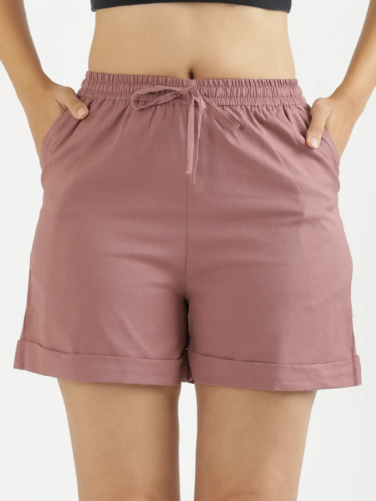 Women Rose Taupe Airy Linen Shorts