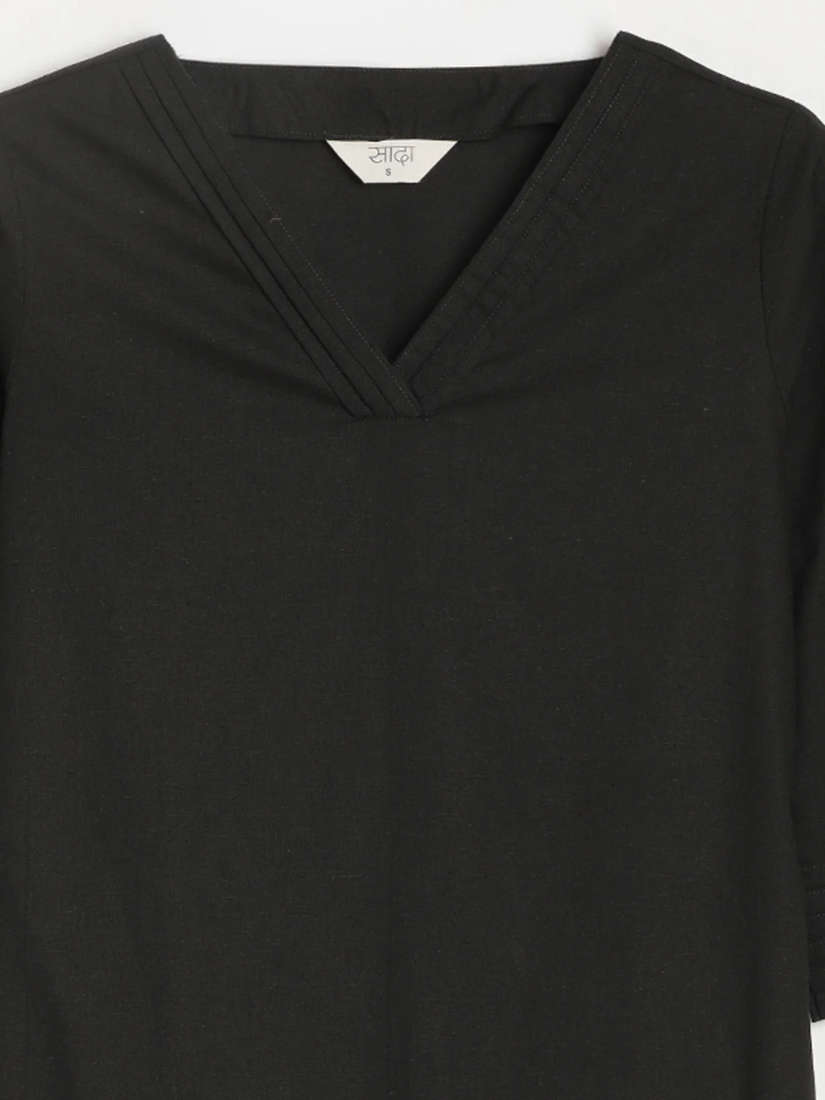 Women Black Airy Linen V-Neck Long Kurta