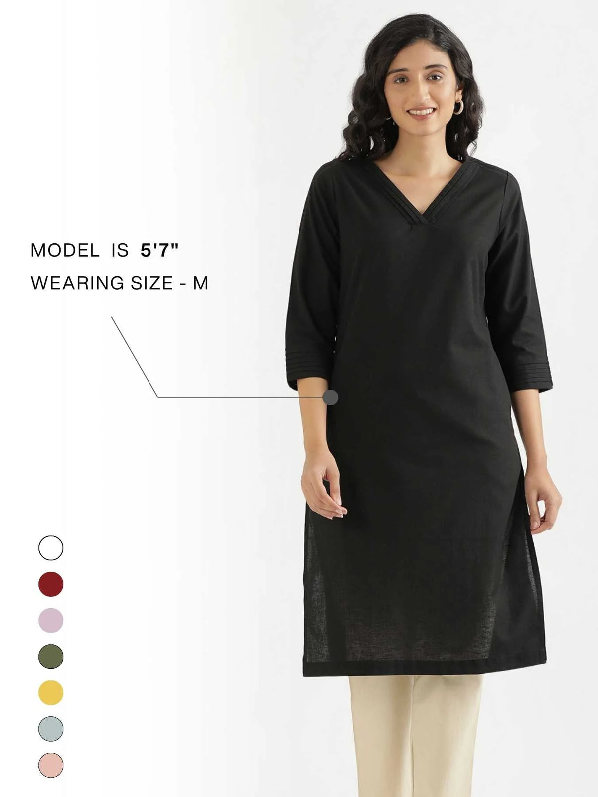 Women Black Airy Linen V-Neck Long Kurta