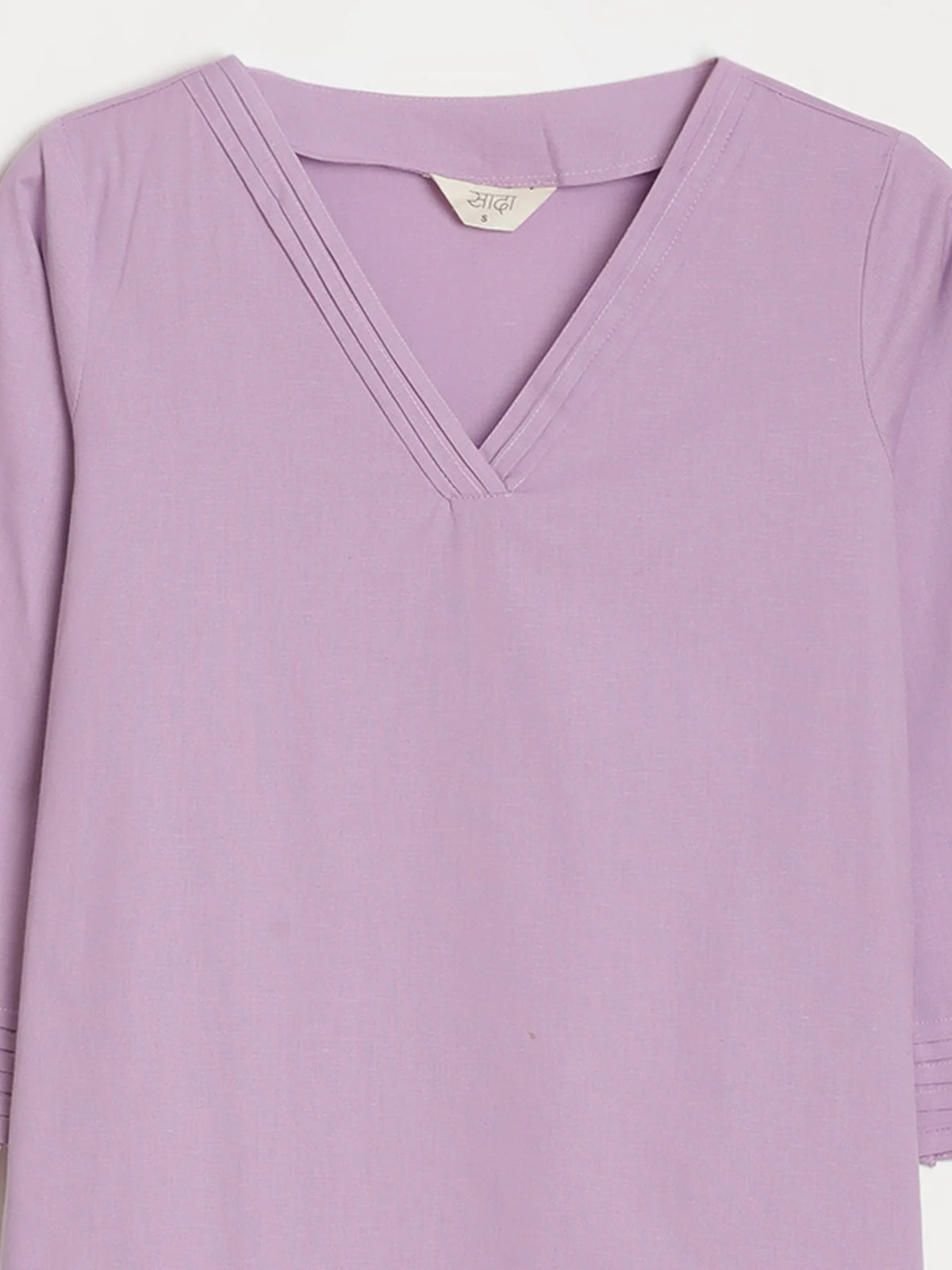 Women Lilac Airy Linen V-Neck Long Kurta