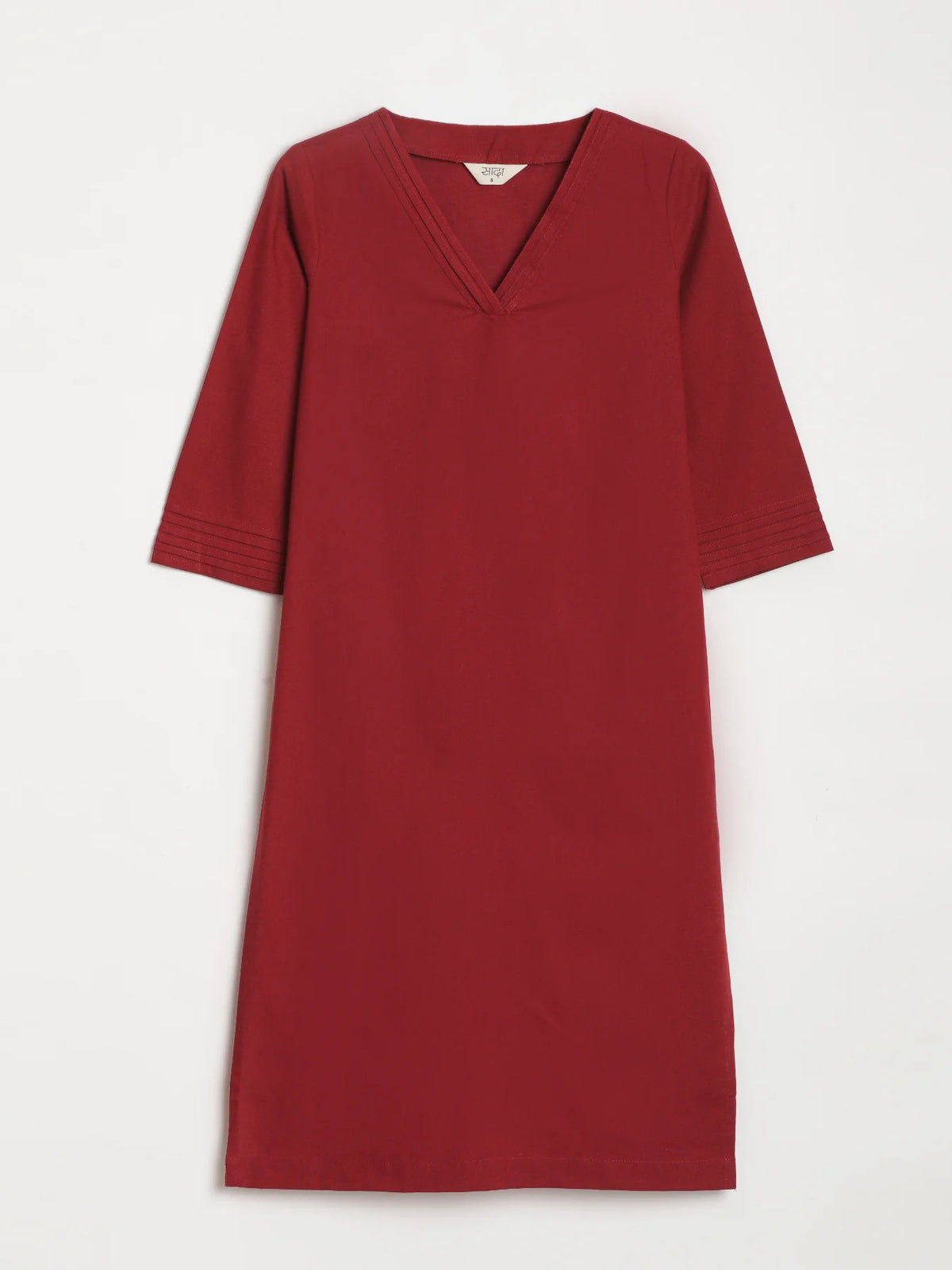 Women Maroon Airy Linen V-Neck Long Kurta