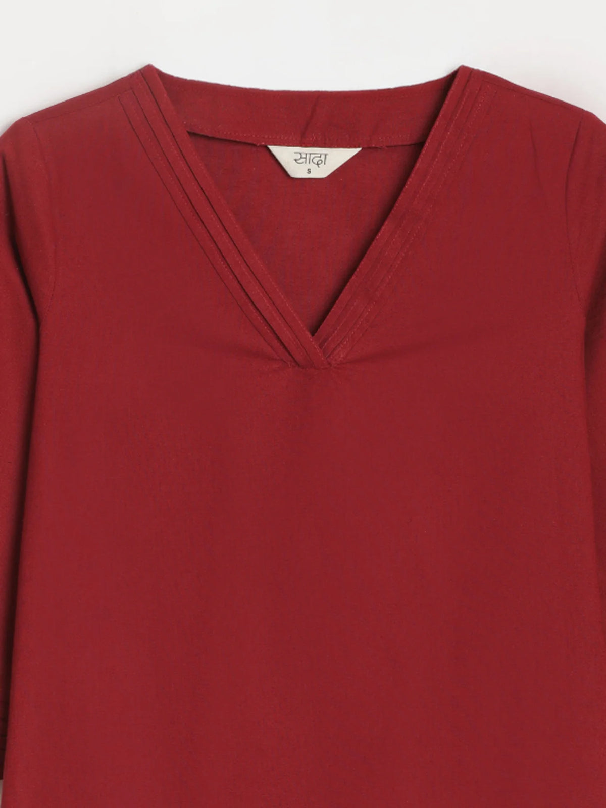 Women Maroon Airy Linen V-Neck Long Kurta
