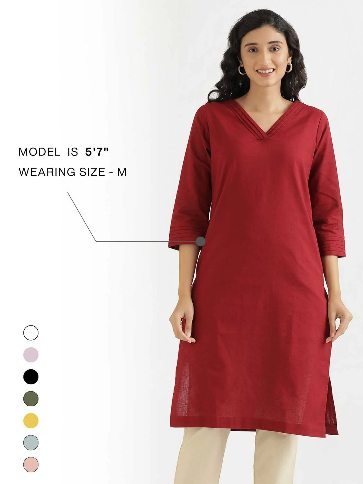 Women Maroon Airy Linen V-Neck Long Kurta