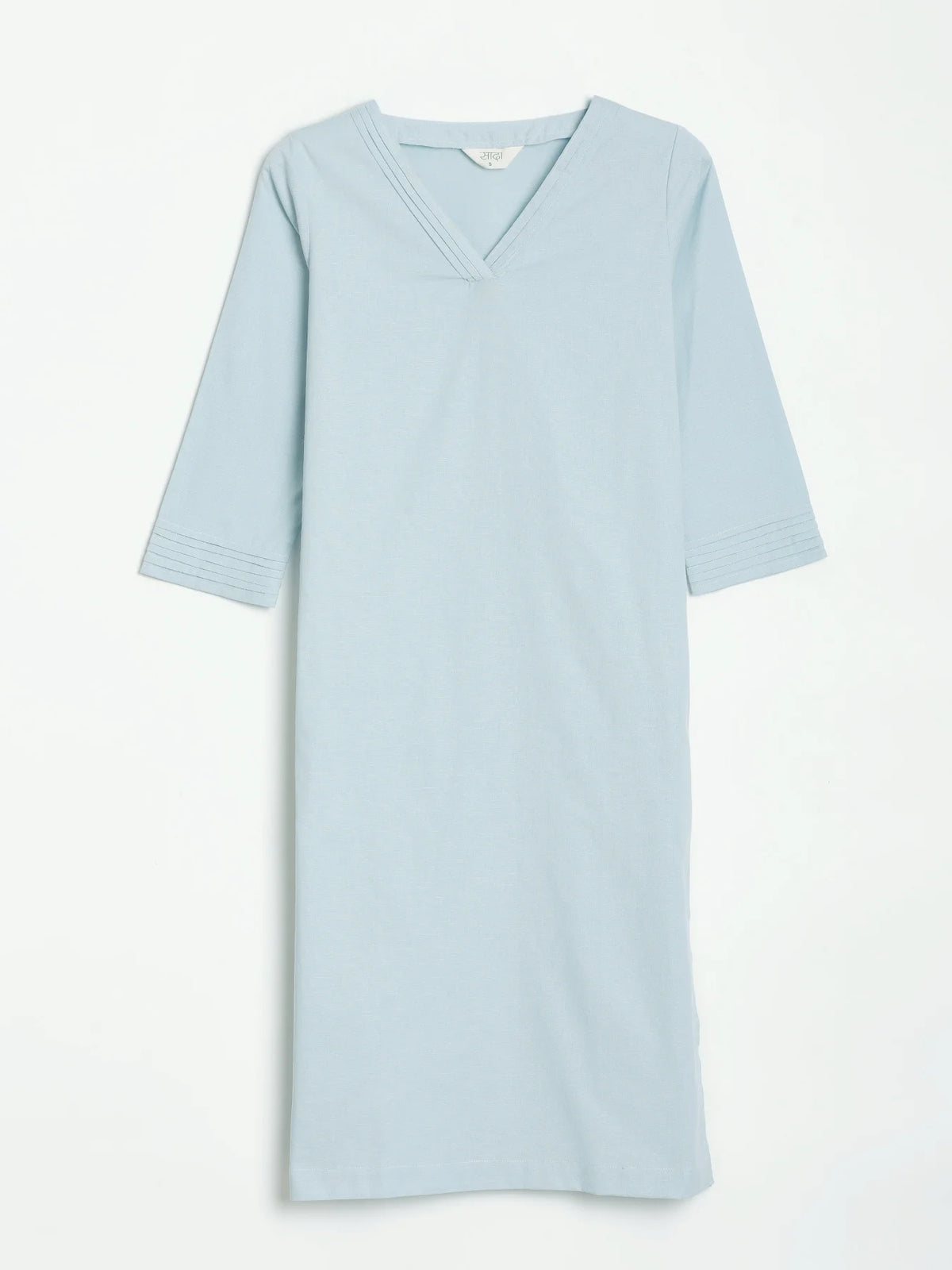 Women Sky Blue Airy Linen V-Neck Long Kurta