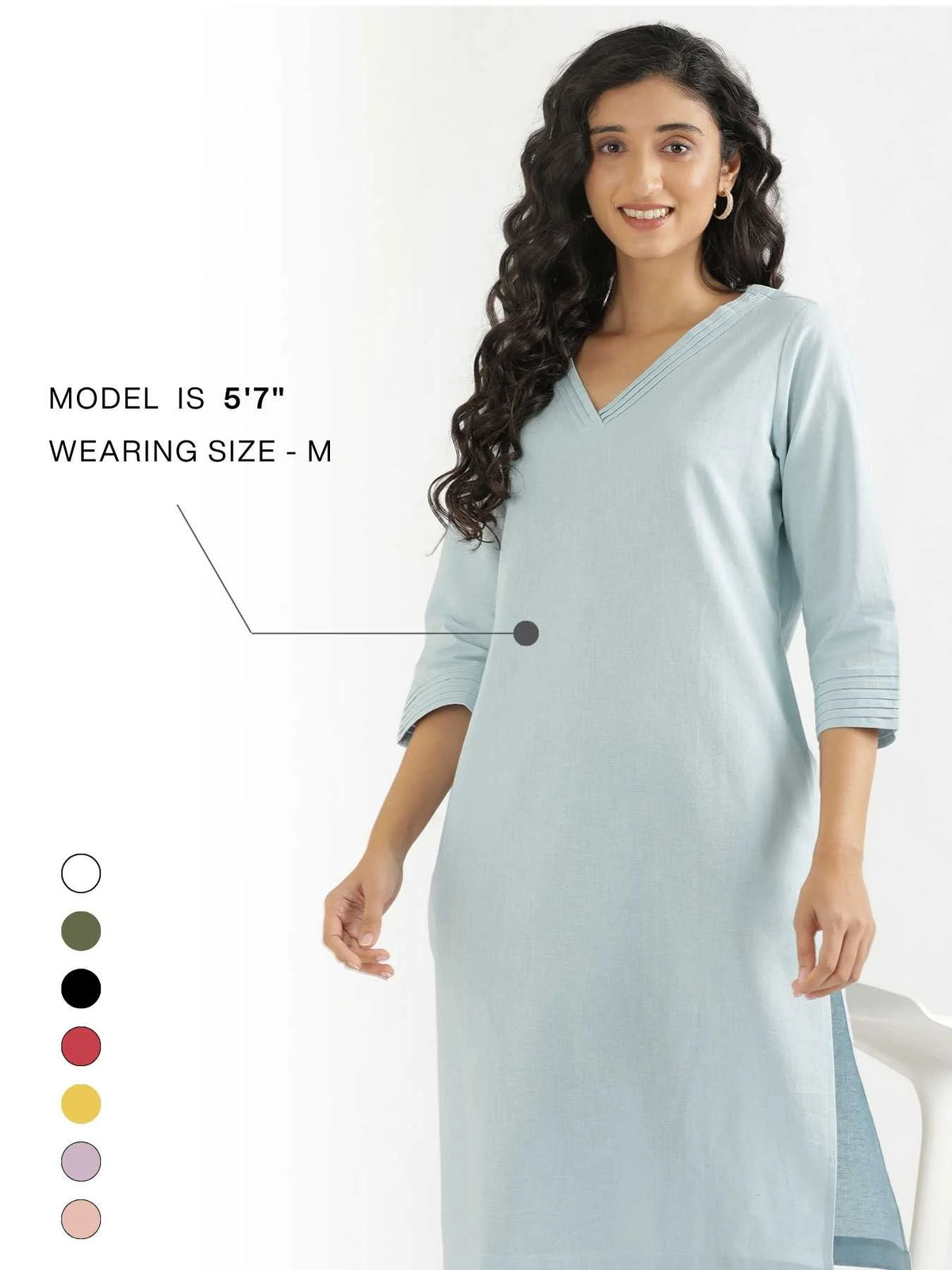 Women Sky Blue Airy Linen V-Neck Long Kurta
