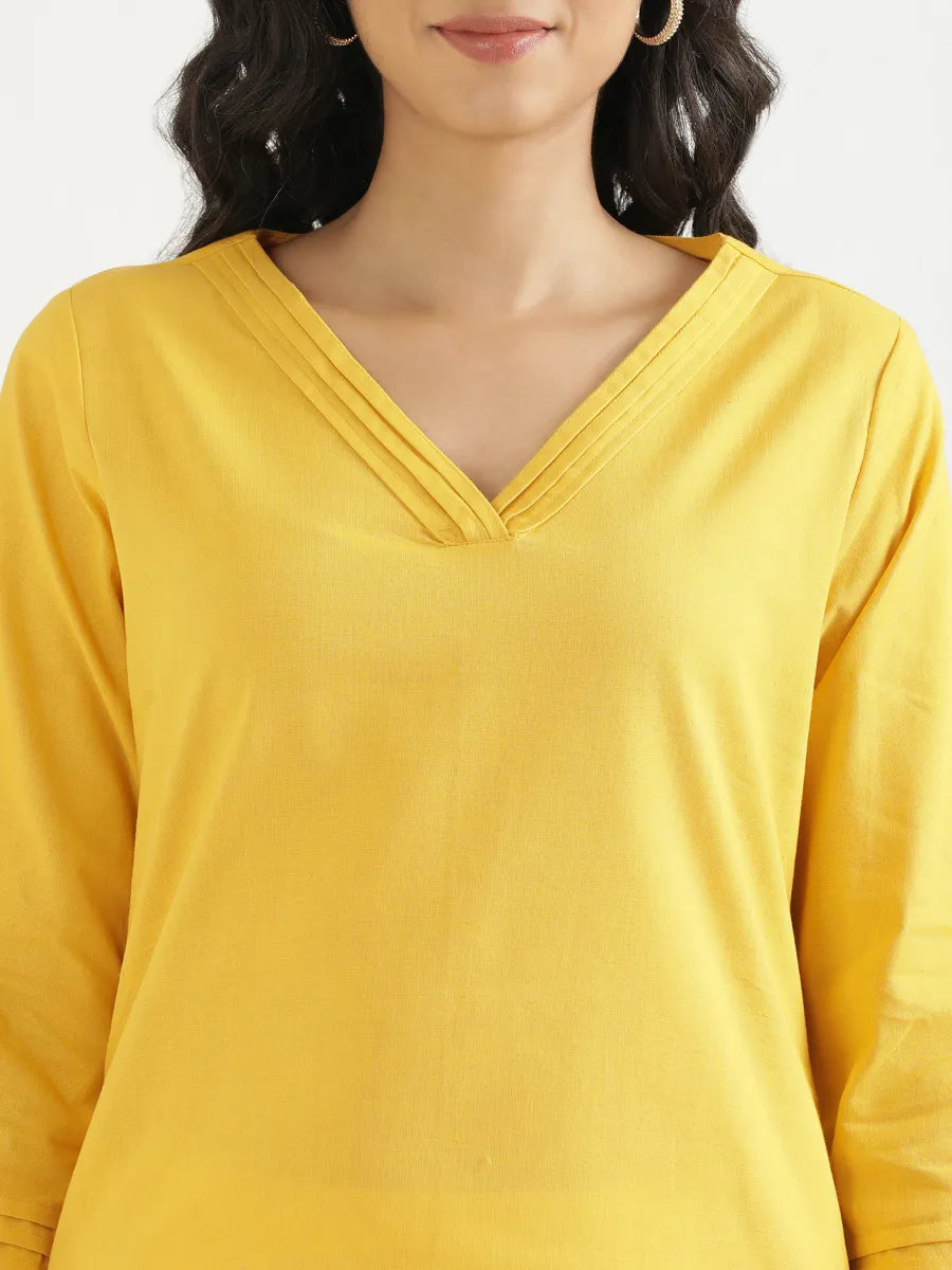 Women Yellow Airy Linen V-Neck Long Kurta