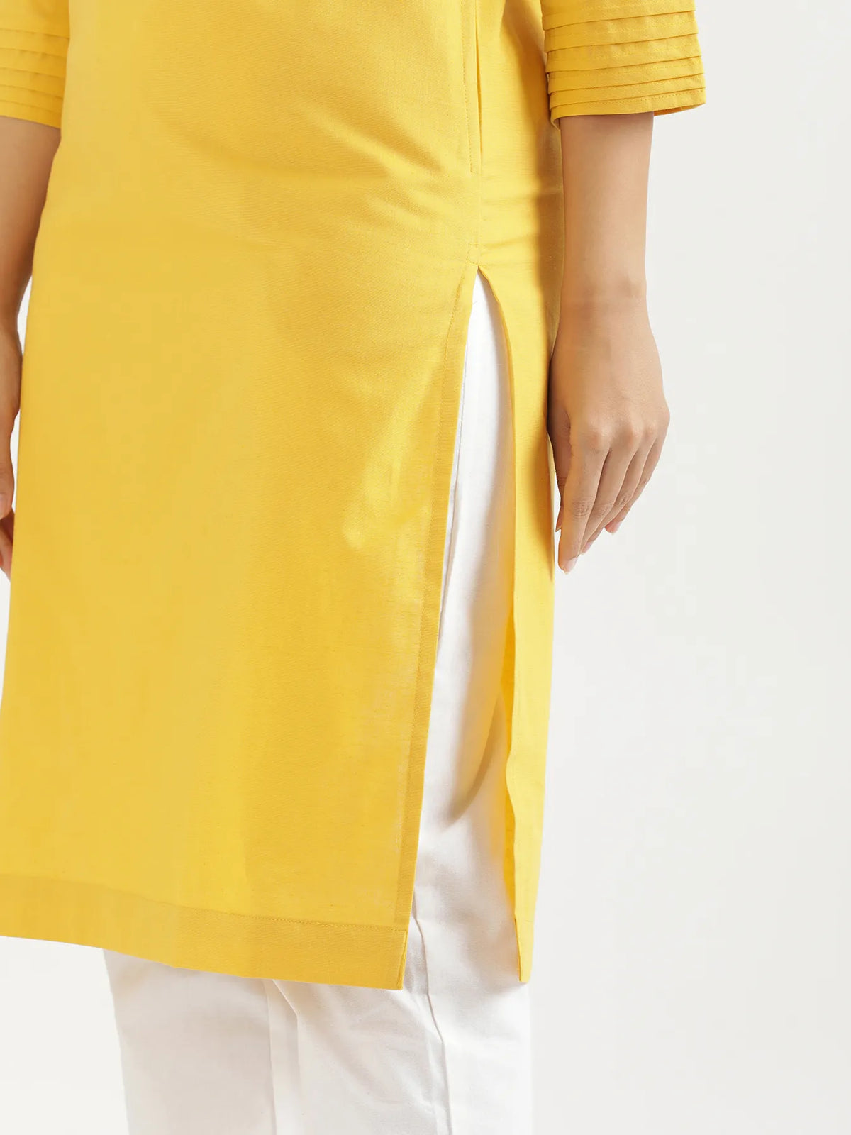 Women Yellow Airy Linen V-Neck Long Kurta