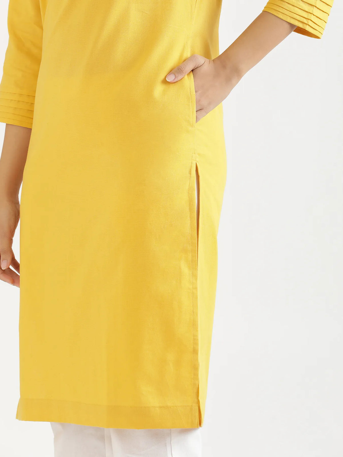 Women Yellow Airy Linen V-Neck Long Kurta