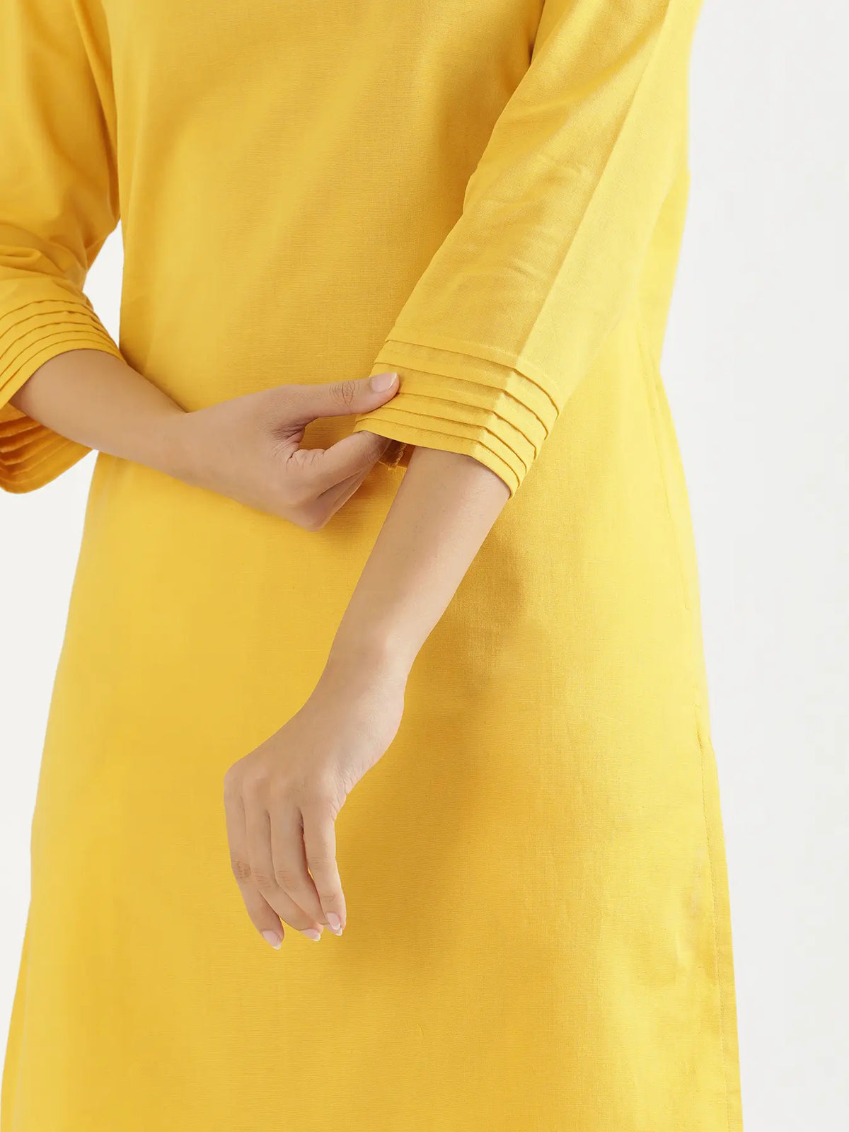 Women Yellow Airy Linen V-Neck Long Kurta