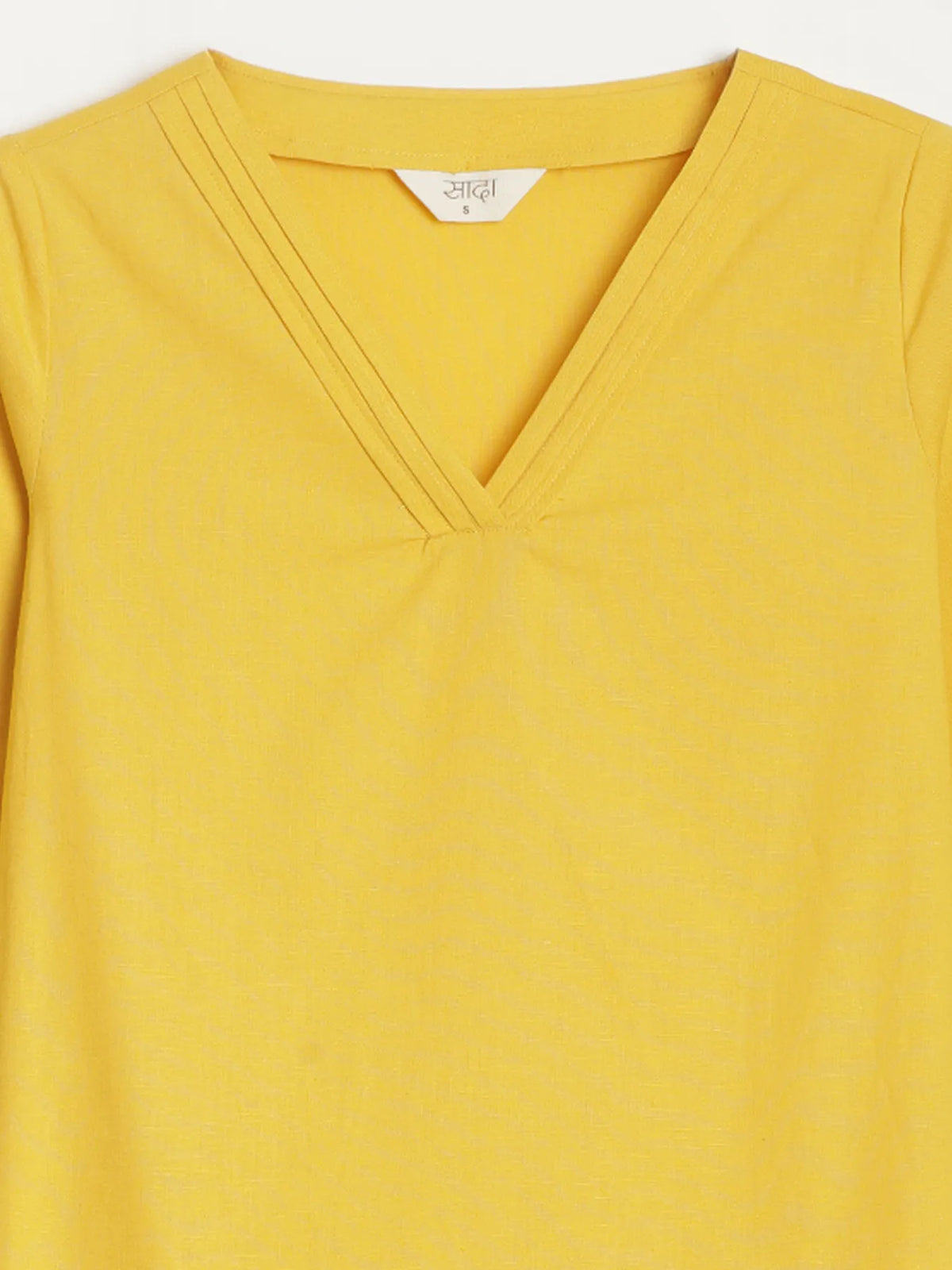 Women Yellow Airy Linen V-Neck Long Kurta