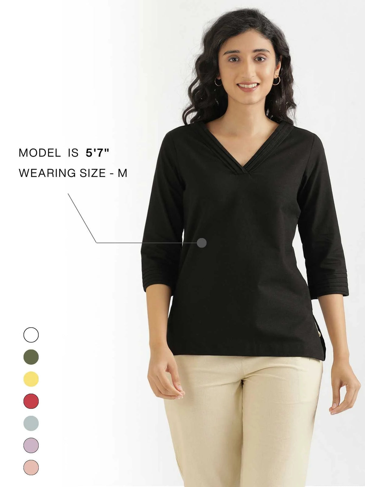 Women Black Airy Linen V-Neck Short Kurta