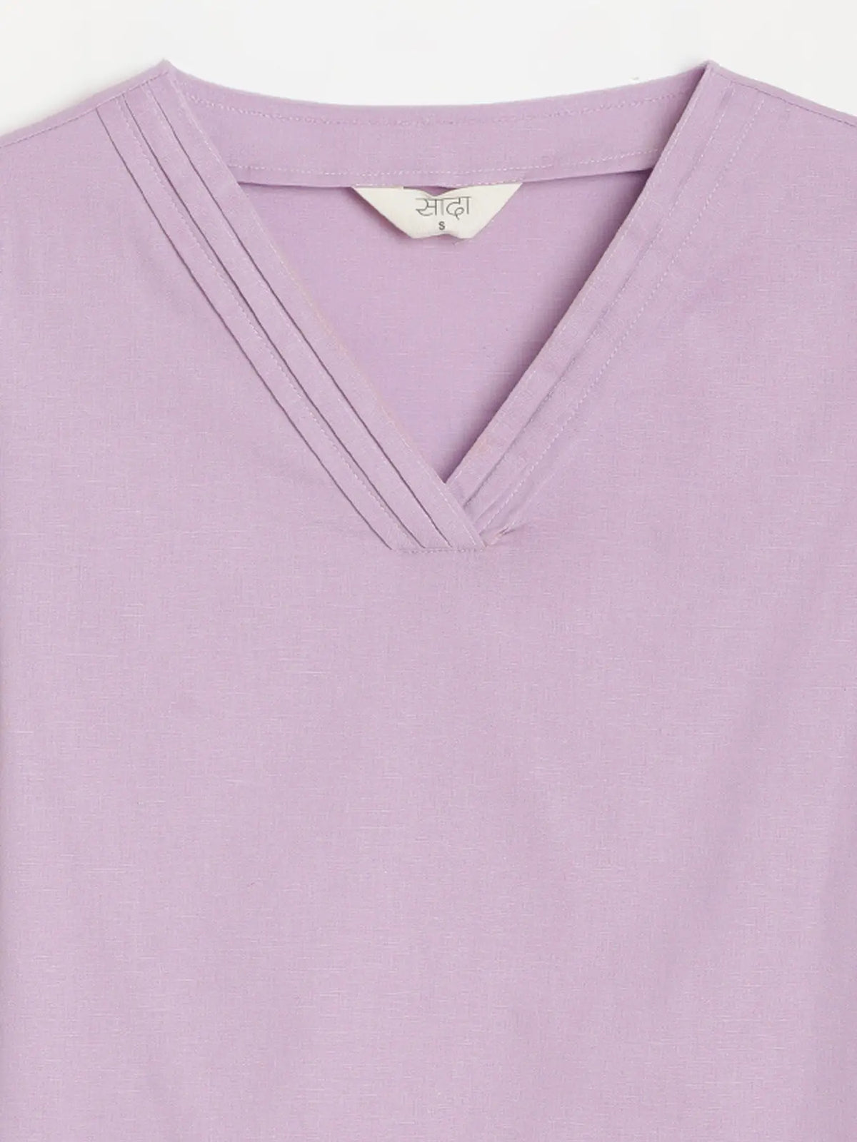 Women Lilac Airy Linen V-Neck Short Kurta