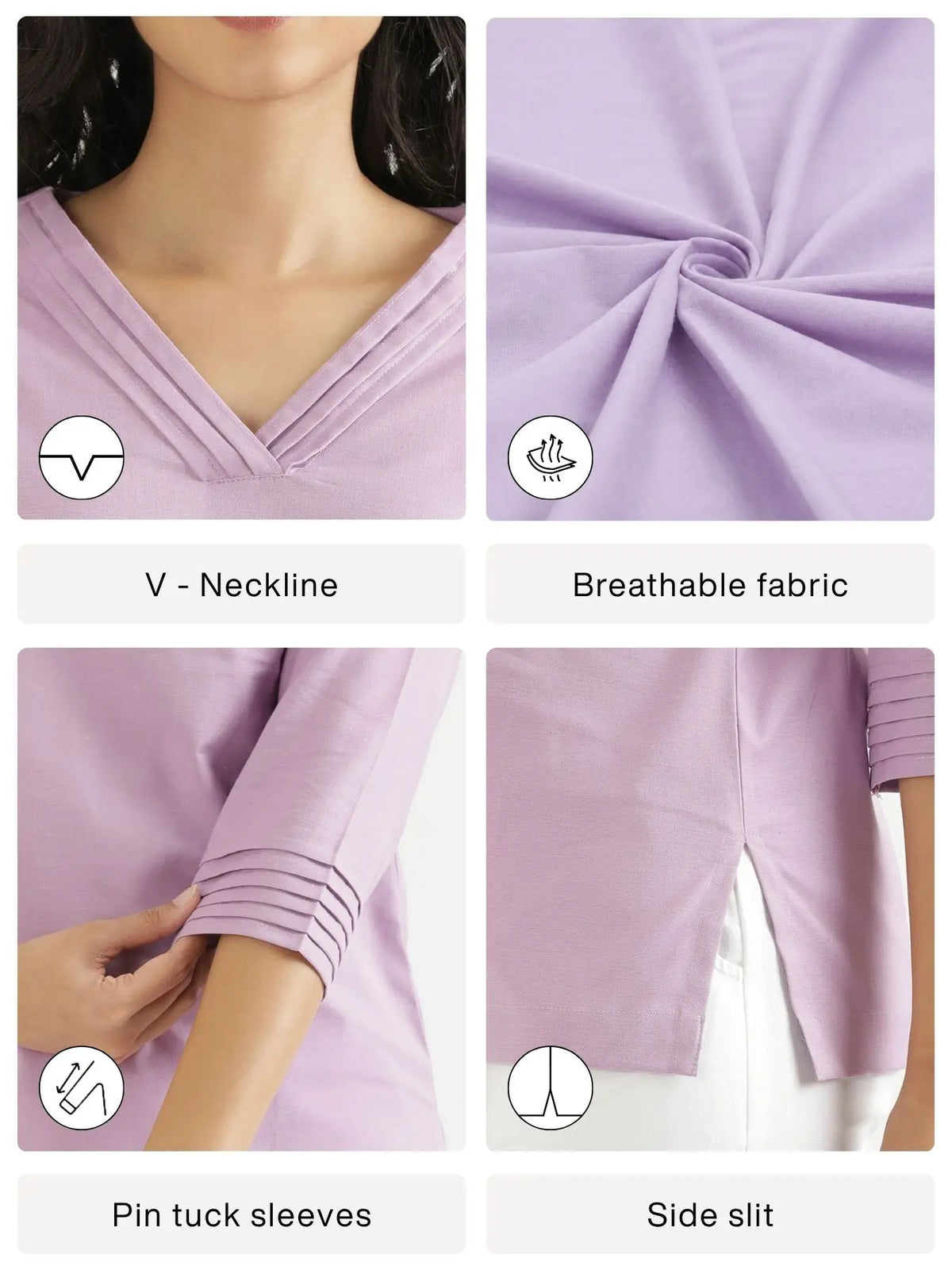 Women Lilac Airy Linen V-Neck Short Kurta